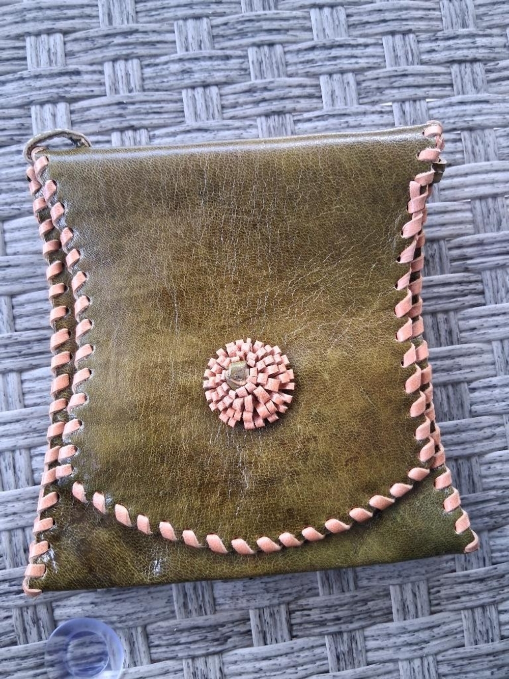 Olive Green Leather Crossbody Bag with Tan Accent